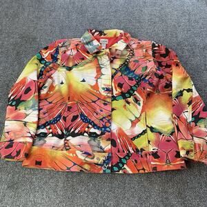 Chico’s Jacket Womens 3 Multicolor Butterfly Abstract Watercolor Snap Button